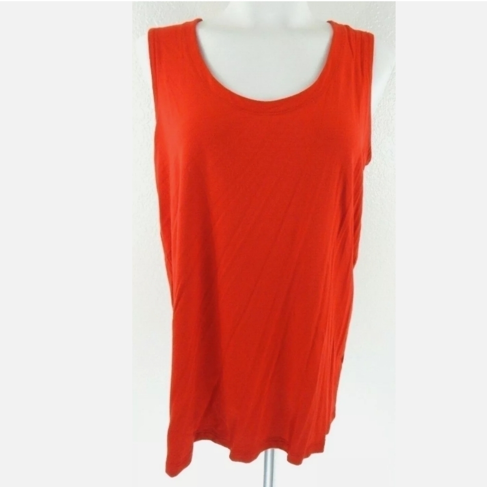 Eileen Fisher Red Scoop Neck Jersey Tank Top